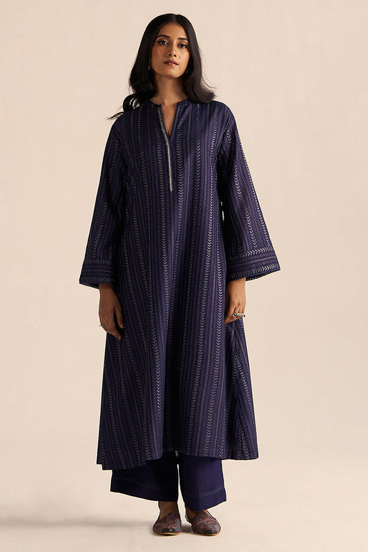 Dhiyona GF Women's Medieval Blue Embroidered Raw Silk Co-ord Set