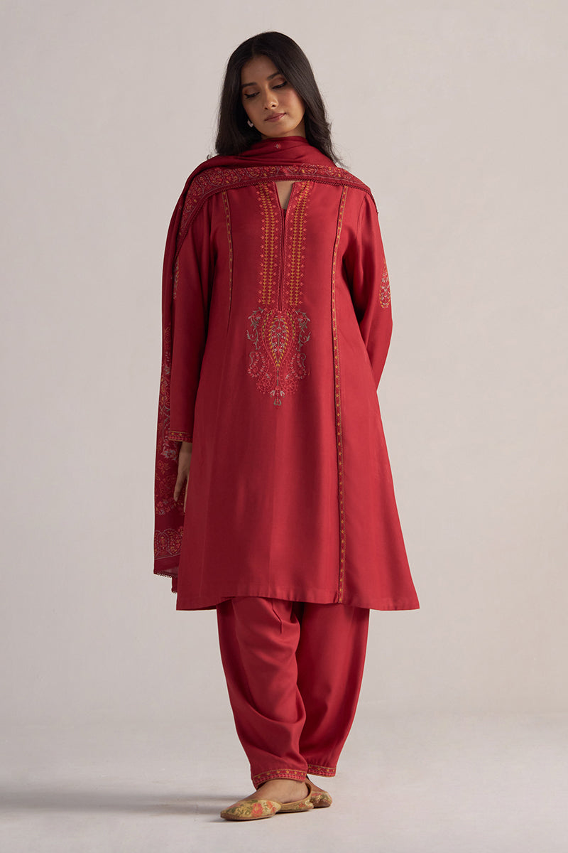 Dhiyona GF Women's Jester Red Pashmina Kurta Set