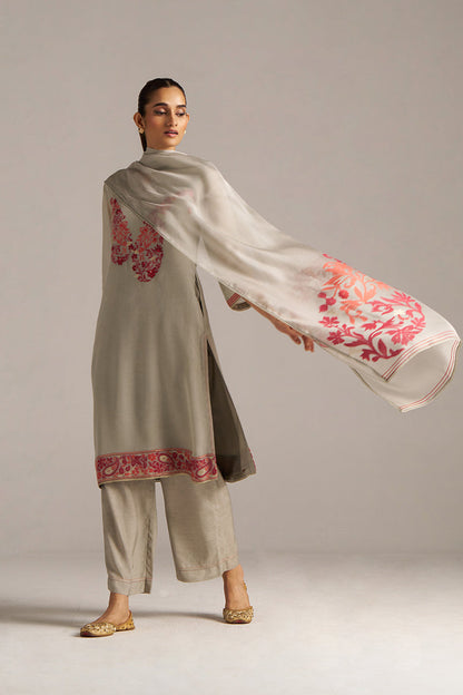 Dhiyona GF Women's Grey Woven Orgenza Kurta Set