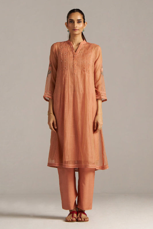 Dhiyona GF Women's Canyon Clay Woven Chanderi Checks Co-ord Set