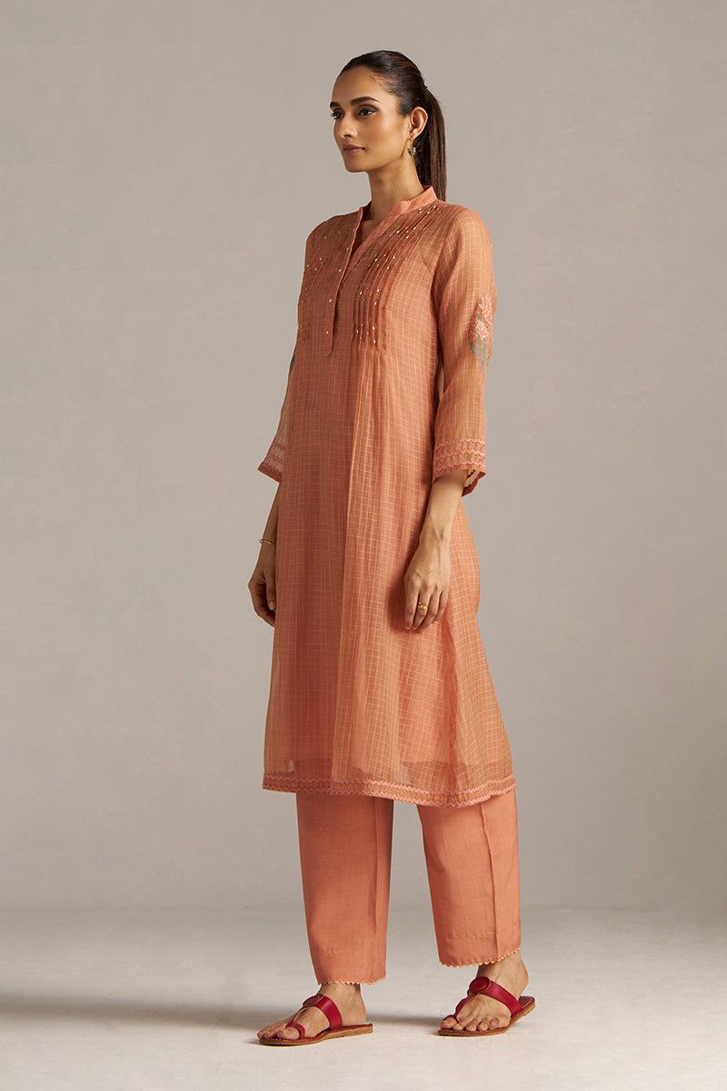 Dhiyona GF Women's Canyon Clay Woven Chanderi Checks Co-ord Set