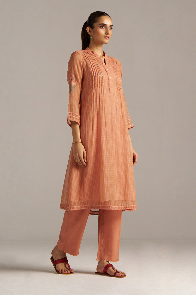 Dhiyona GF Women's Canyon Clay Woven Chanderi Checks Co-ord Set