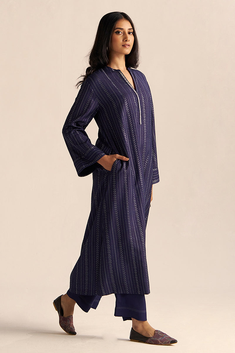 Dhiyona GF Women's Medieval Blue Embroidered Raw Silk Co-ord Set