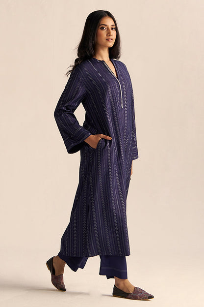 Dhiyona GF Women's Medieval Blue Embroidered Raw Silk Co-ord Set