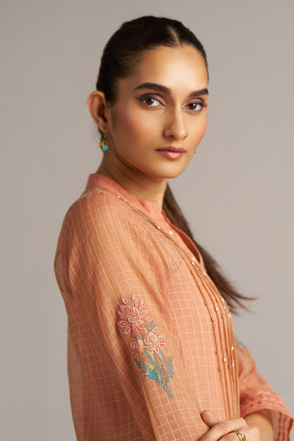 Dhiyona GF Women's Canyon Clay Woven Chanderi Checks Co-ord Set