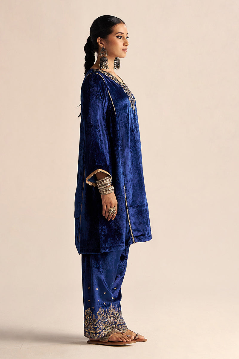 Dhiyona GF Women's Monaco-Blue Velvet Festive Co-ord Set