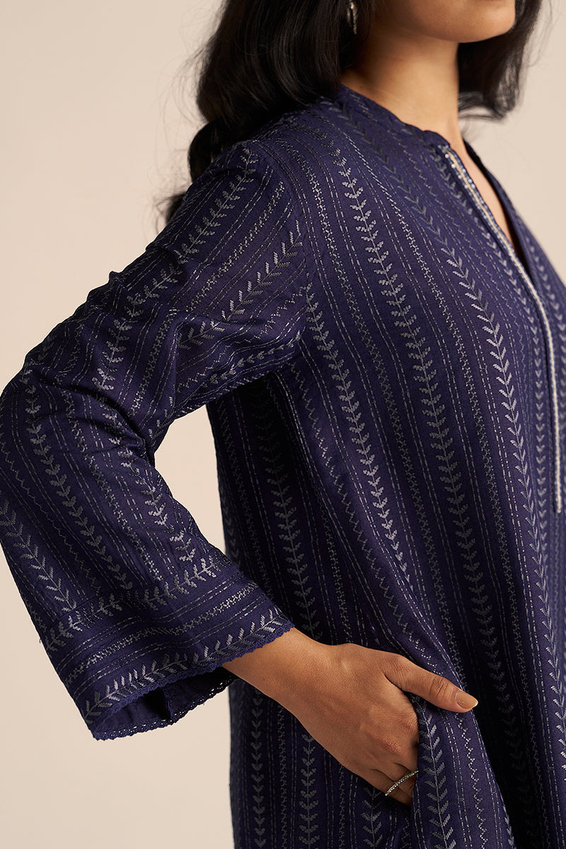 Dhiyona GF Women's Medieval Blue Embroidered Raw Silk Co-ord Set