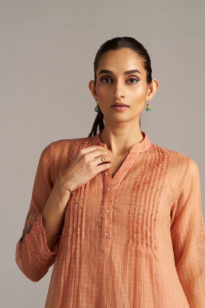 Dhiyona GF Women's Canyon Clay Woven Chanderi Checks Co-ord Set
