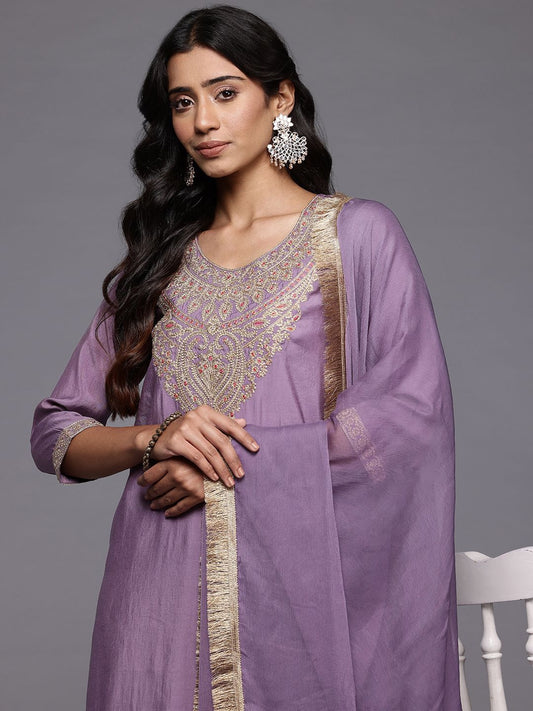 Dhiyona VA Women'sPaisley Embroidered Regular Kurta with Trousers & With Dupatta