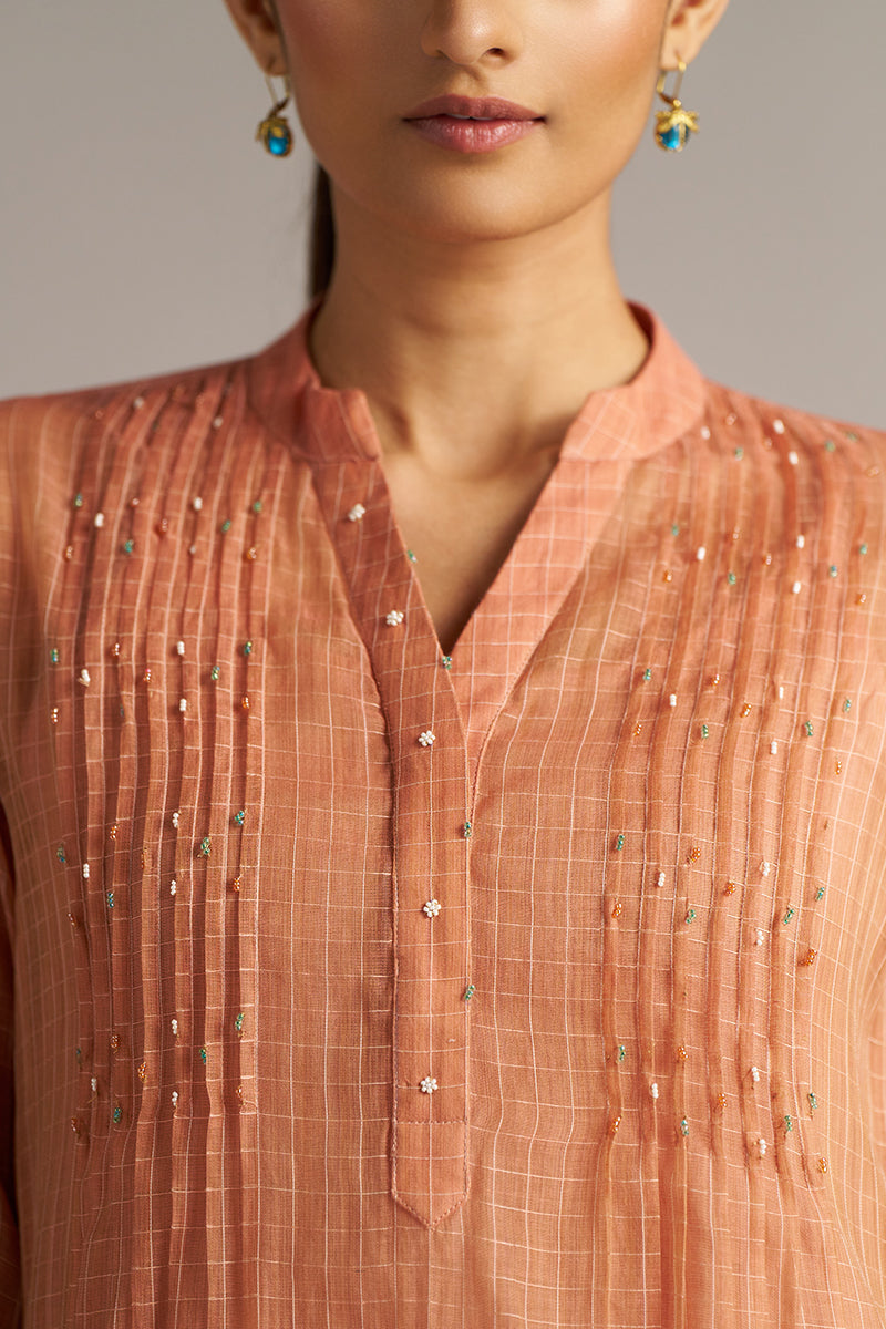 Dhiyona GF Women's Canyon Clay Woven Chanderi Checks Co-ord Set