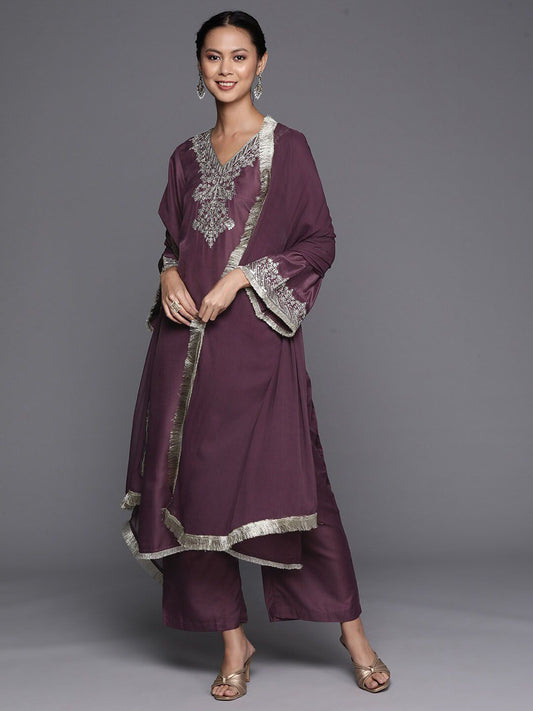 Dhiyona VA Women'sFloral Yoke Design Regular Thread Work Kurta with Palazzos & With Dupatta