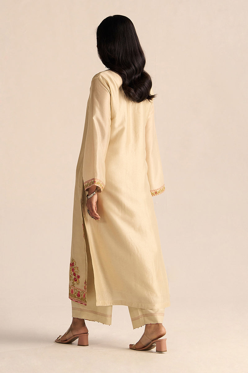 Dhiyona GF Women's Mascarpone Cream Raw Silk Embroidered Co-ord Set