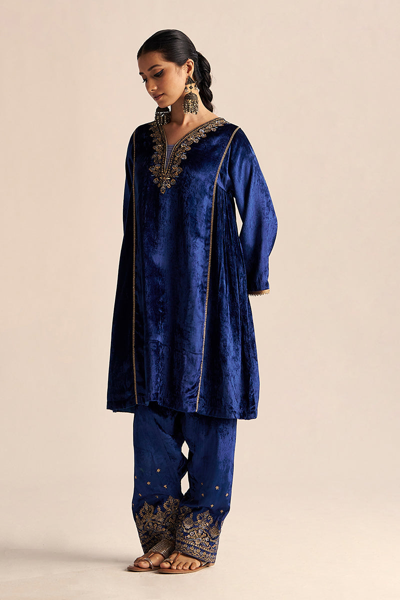 Dhiyona GF Women's Monaco-Blue Velvet Festive Co-ord Set