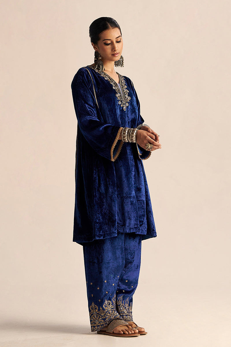 Dhiyona GF Women's Monaco-Blue Velvet Festive Co-ord Set