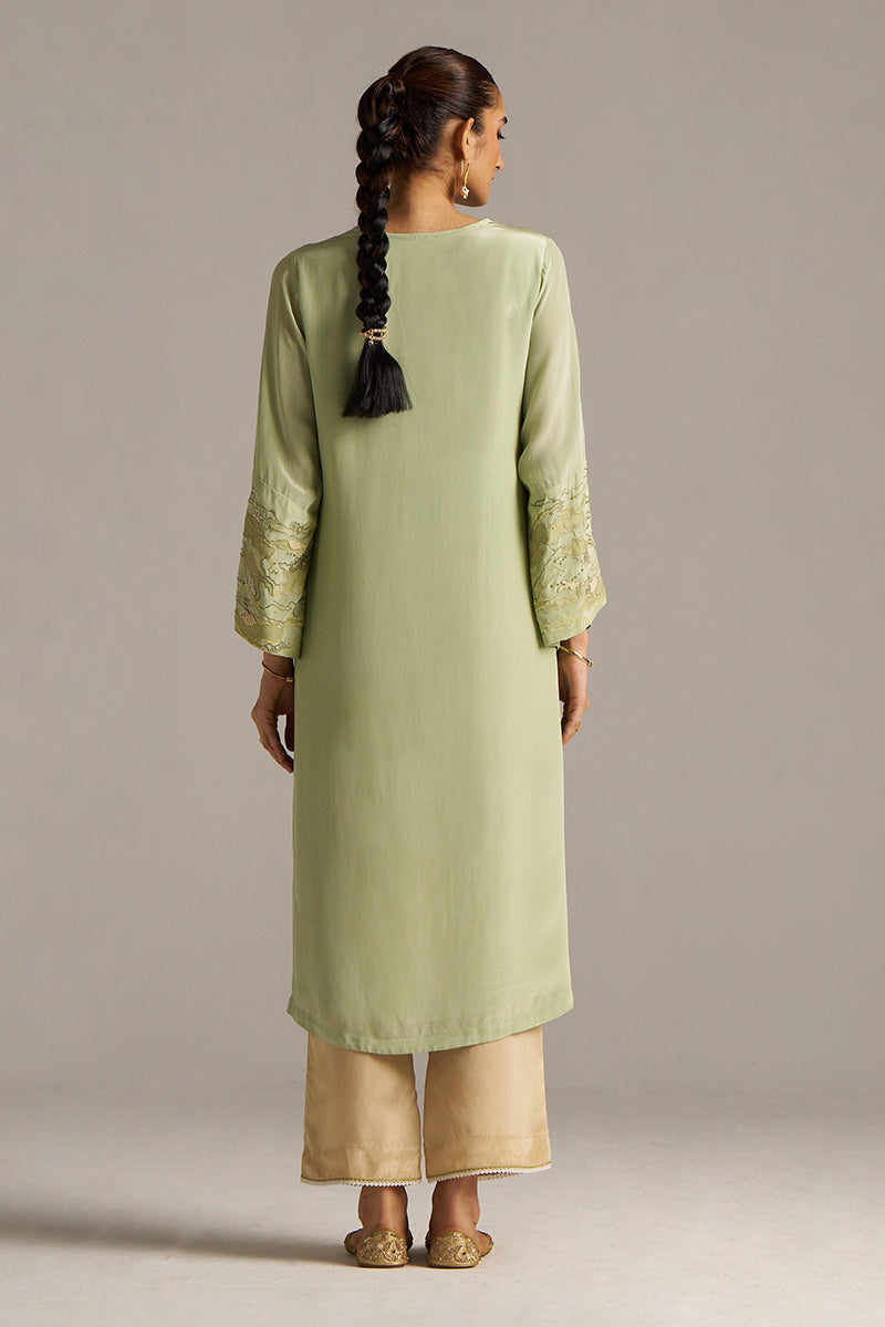 Dhiyona GF Women's Celadon Green And Beige Crepe Silk Co-ord Set