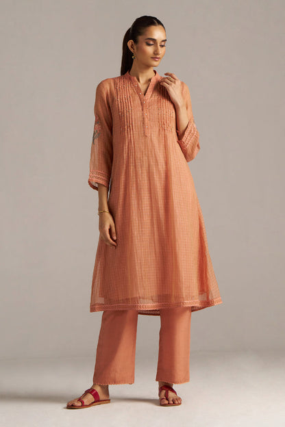Dhiyona GF Women's Canyon Clay Woven Chanderi Checks Co-ord Set