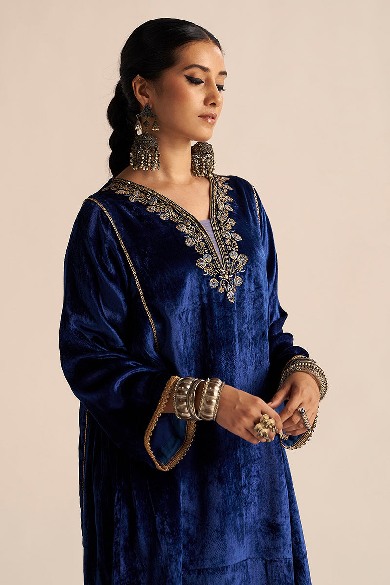 Dhiyona GF Women's Monaco-Blue Velvet Festive Co-ord Set