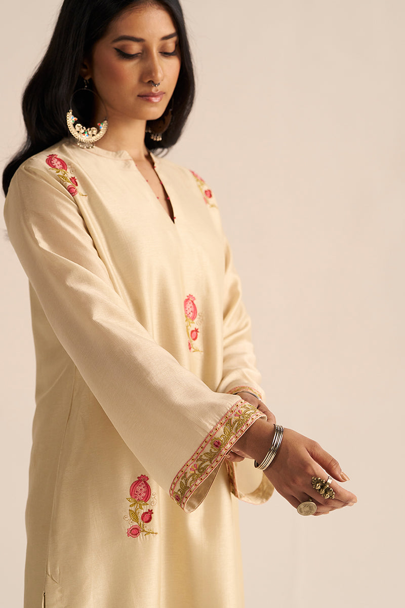 Dhiyona GF Women's Mascarpone Cream Raw Silk Embroidered Co-ord Set