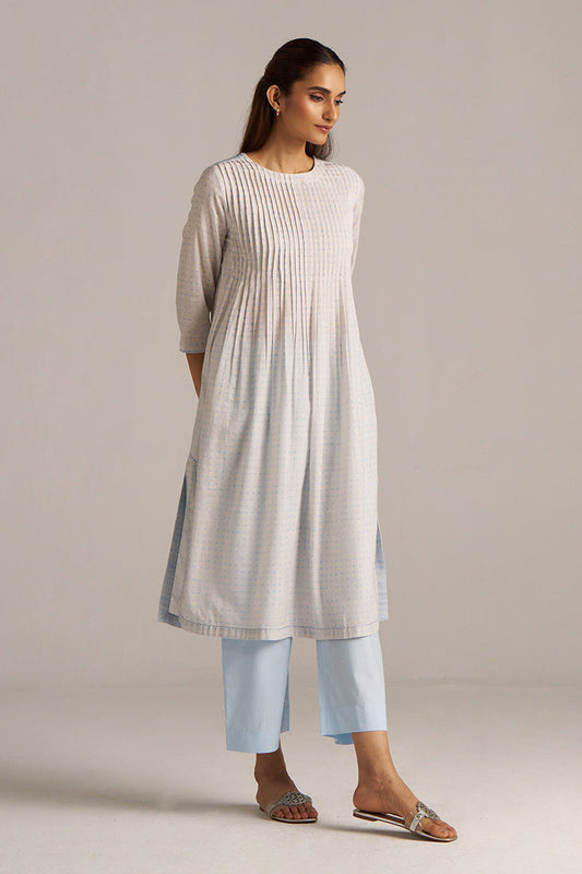 Dhiyona GF Women's Baby Blue and Off-White Dotted Print Co-ord Set