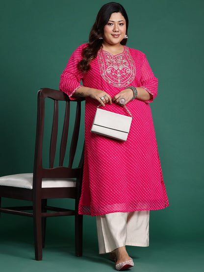 Dhiyona IE Plus Size Ethnic Motifs Embroidered Sequinned Georgette Kurta