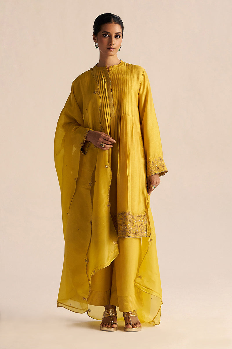 Dhiyona GF Women's Bamboo Yellow Festive Kurta Set