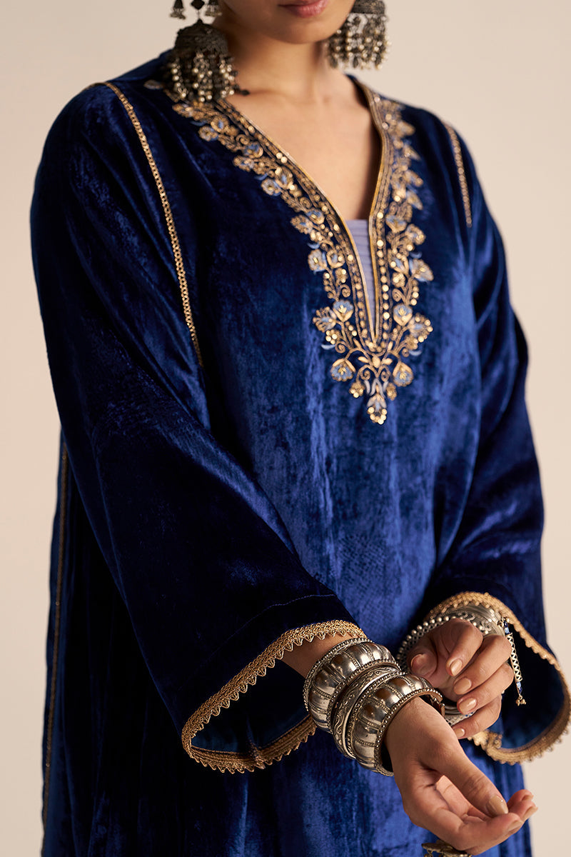 Dhiyona GF Women's Monaco-Blue Velvet Festive Co-ord Set