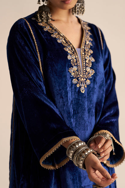 Dhiyona GF Women's Monaco-Blue Velvet Festive Co-ord Set