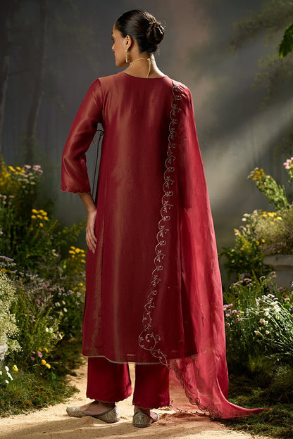 Dhiyona GF rumba red tissue silk angrakha festive kurta set