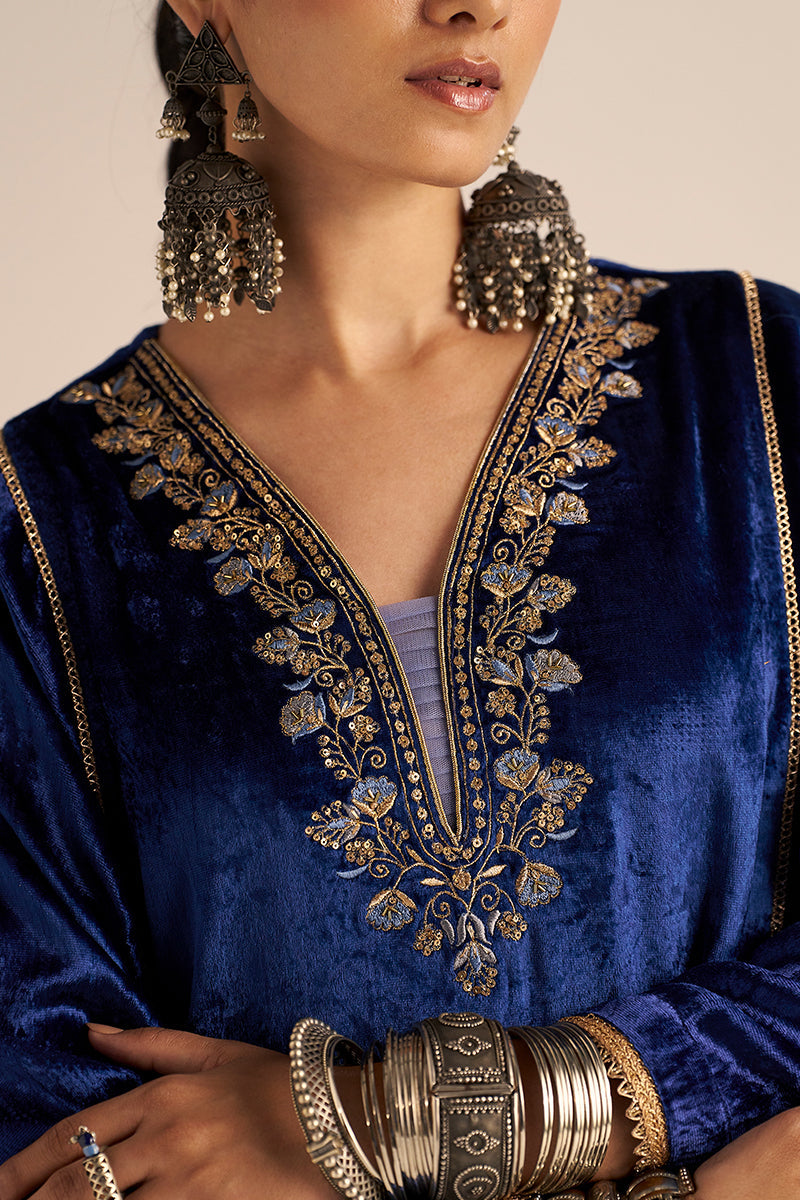 Dhiyona GF Women's Monaco-Blue Velvet Festive Co-ord Set