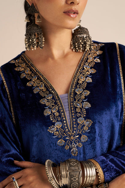 Dhiyona GF Women's Monaco-Blue Velvet Festive Co-ord Set