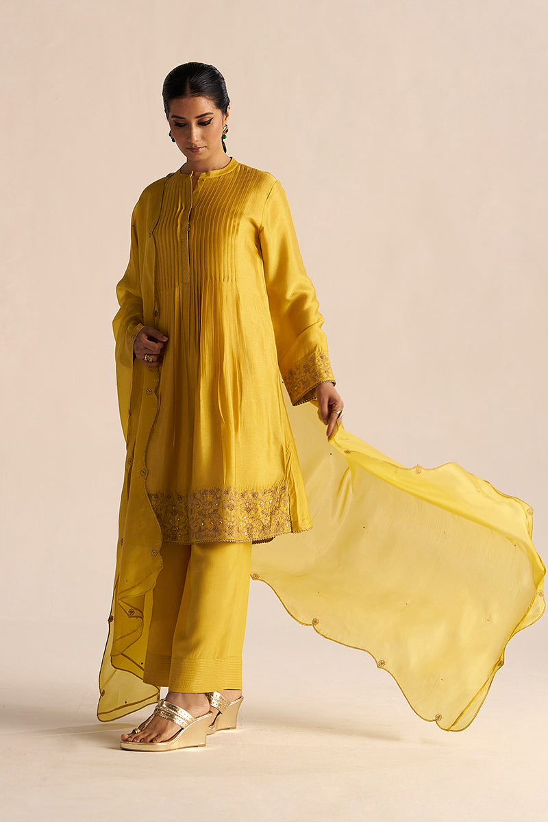 Dhiyona GF Women's Bamboo Yellow Festive Kurta Set