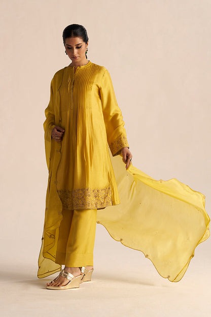 Dhiyona GF Women's Bamboo Yellow Festive Kurta Set