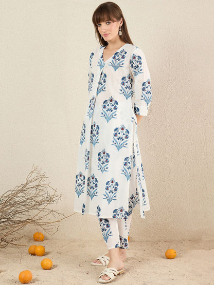 Dhiyona IE Women Floral Printed Cotton Kurta with Trousers