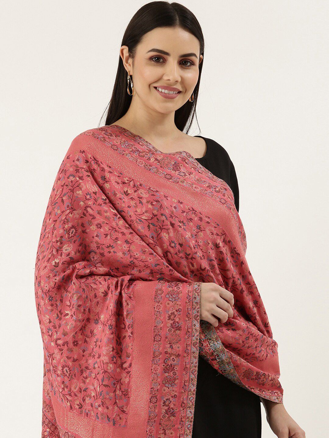 Dhiyona PA Women Pink Woven Design Kanni Woolen Shawl