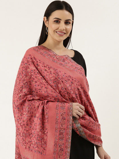 Dhiyona PA Women Pink Woven Design Kanni Woolen Shawl