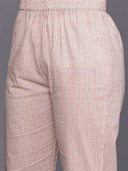 Dhiyona VA Women'sFloral Printed Mirror Work Pure Cotton Kurta with Trousers & Dupatta