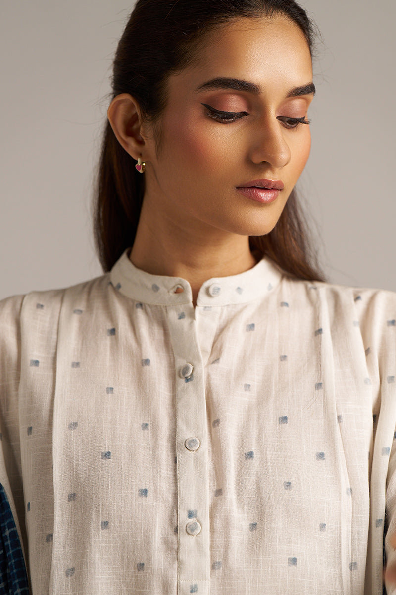 Dhiyona GF Women's Off-White and Indigo Blue Linen Co-ord Set