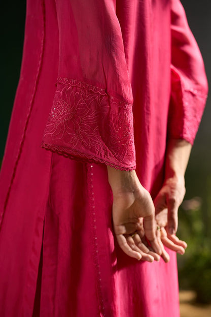 left side Azalea Pink Festive Kurta Set