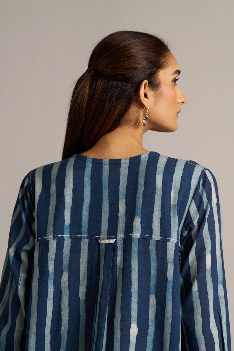 Dhiyona GF Women's Indigo Blue Stripe and Check Print Linen Co-ord Set
