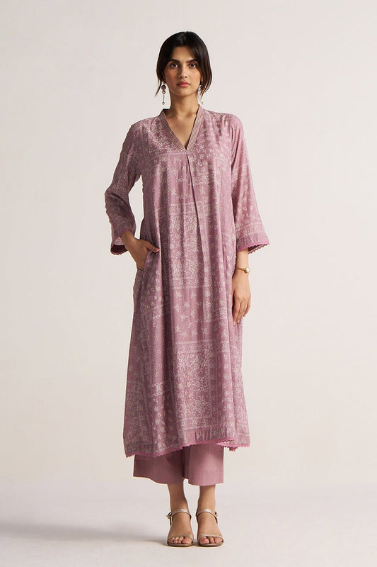 Women's Dusty Lavender Hand Printed Co-ord Set