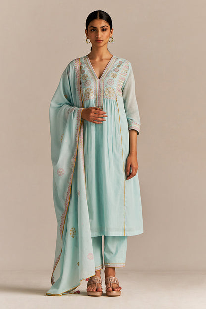 Dhiyona GF Women's Fair Aqua Mul-Mul Kurta Set