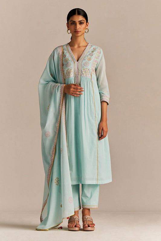 Dhiyona GF Women's Fair Aqua Mul-Mul Kurta Set