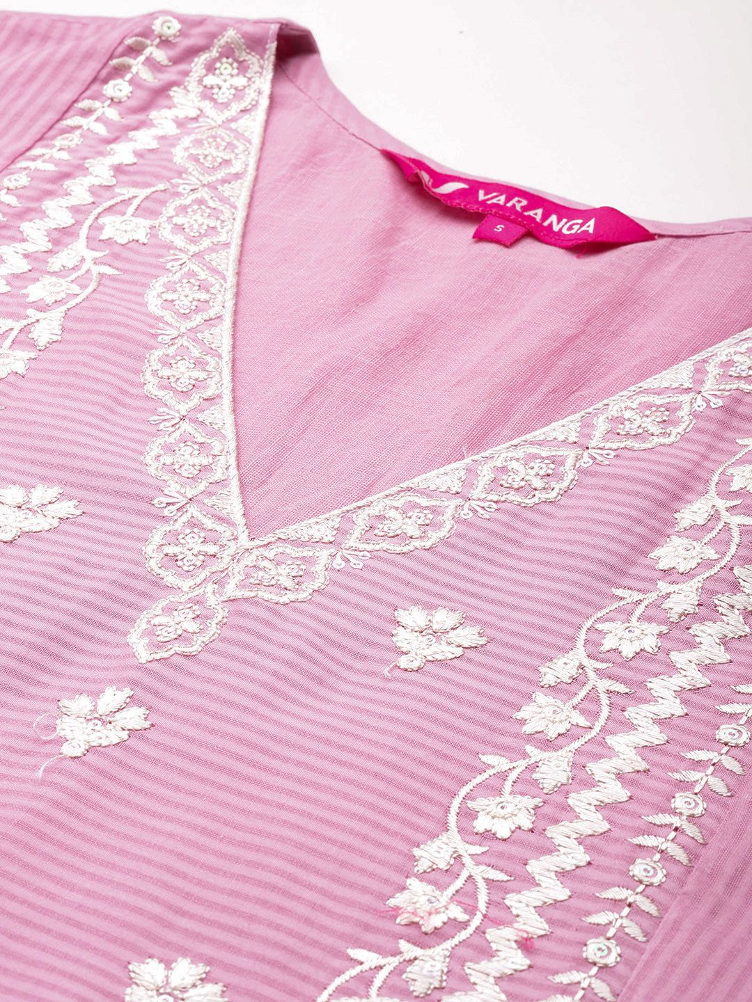 Dhiyona VA Women's Floral Embroidered Thread Work Cotton Kurta with Trousers & With Dupatta