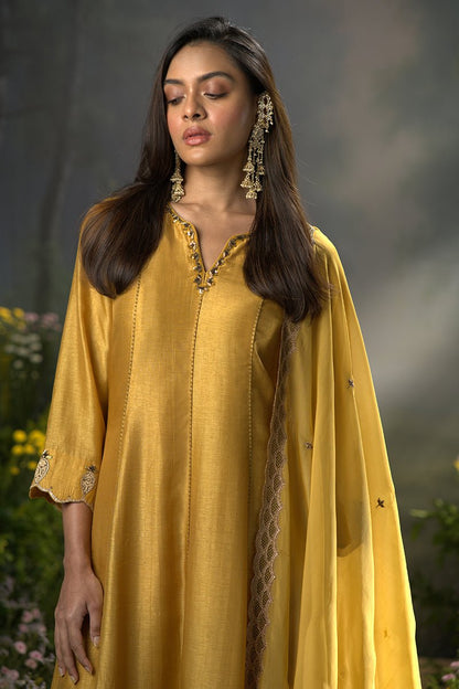 Dhiyona GF honey gold raw silk festive anarkali kurta set