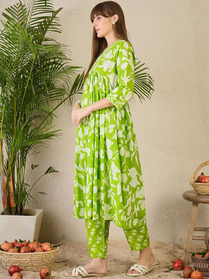 Dhiyona IE Printed V-Neck Pure Cotton Tunic With Trouser