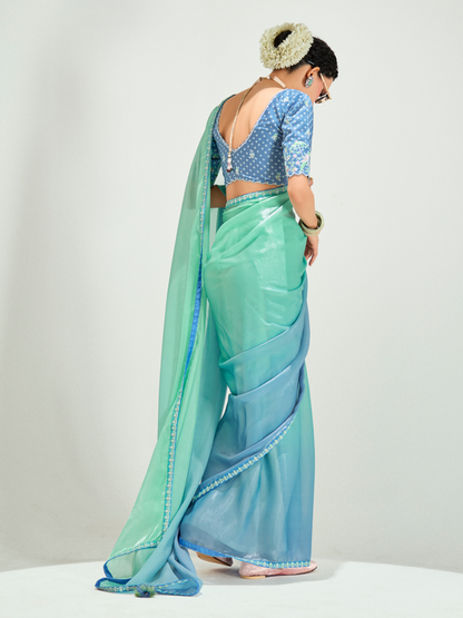 Dhiyona KM Women Sky Blue Shade Organza Saree