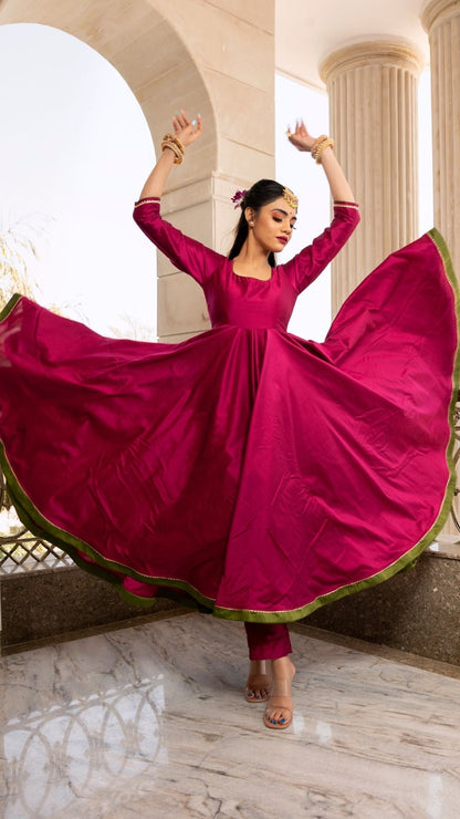 Magenta Lilly Cotton Silk Anarkali Set