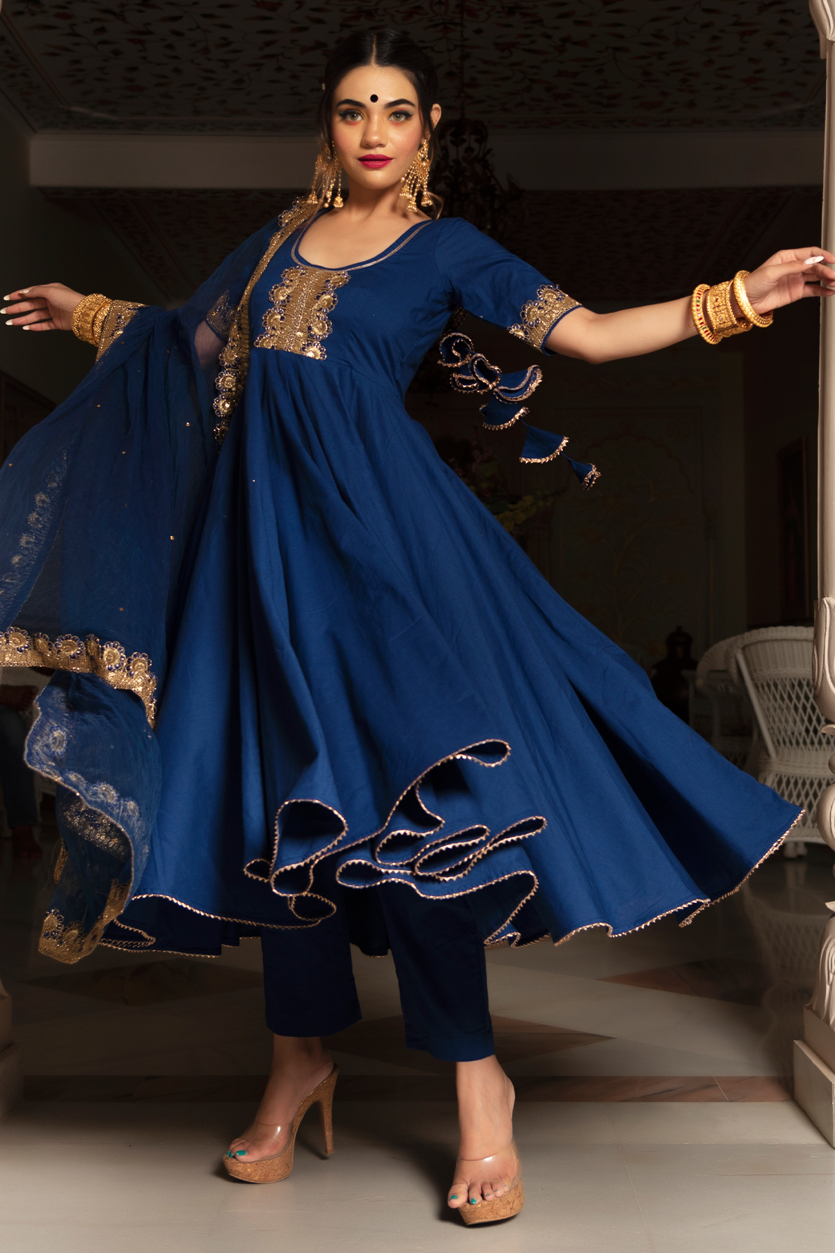 Minakari Blue Anarkali Set