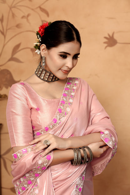 Dhiyona GR Women's Armani Pink Jimmi Choo Embroidered Saree