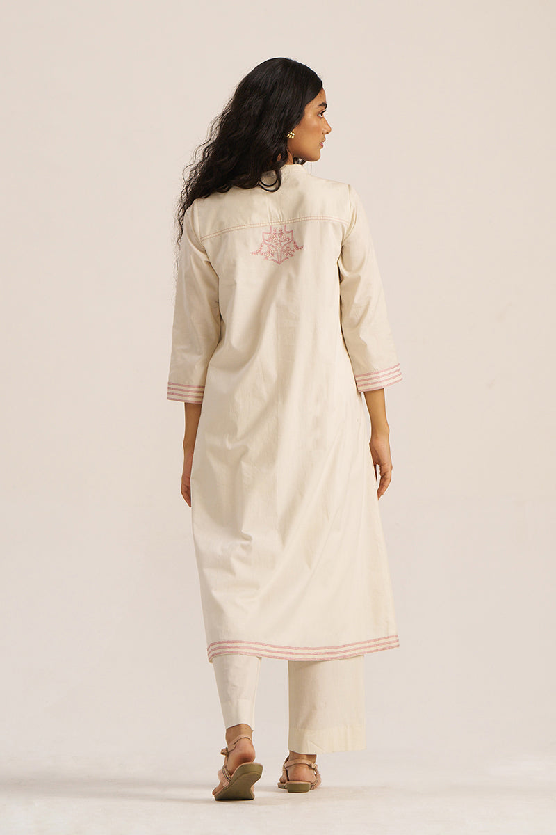 Women's Ivory and Pink Embroidered Cotton Co-ord Set